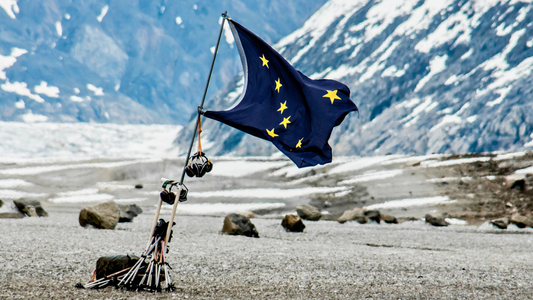 Alaska Flag on Meade Glacier. It shows the extremely cold landscape.