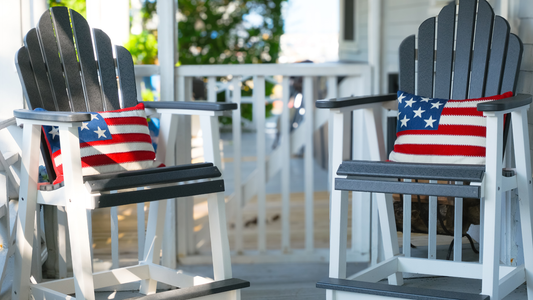 American Flag pillows displayed on porch chairs