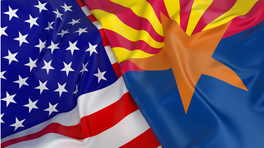 A close-up of the Arizona and US Flags side-by-side
