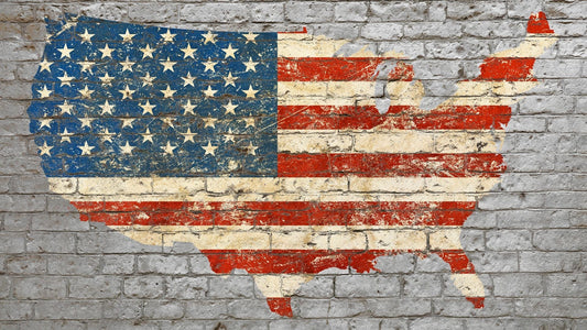 Flag map of USA painted on wall