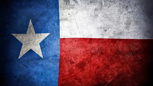 Texas state flag showing the Lone Star on blue with one red and one white stripe