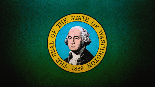 Washington state flag with the seal with the image of the president clearly visible