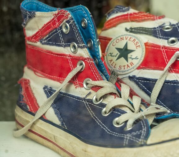 union jack on old shoes