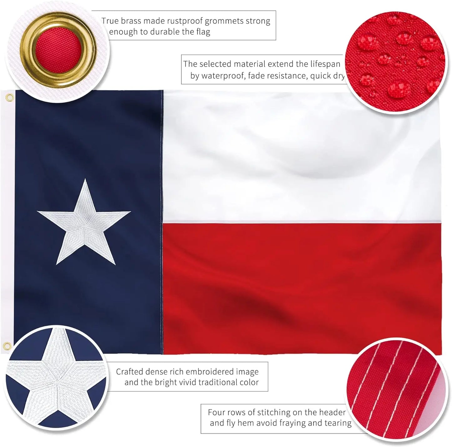 Embroidered Texas State Flag - 3x5 ft