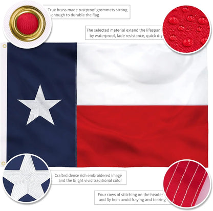 Embroidered Texas State Flag - 3x5 ft