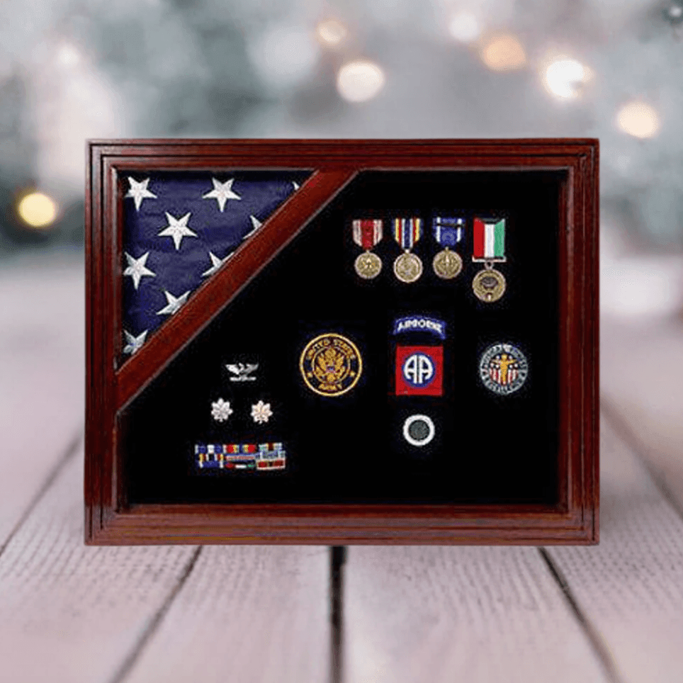 Army Flag and medal Corner flag display case