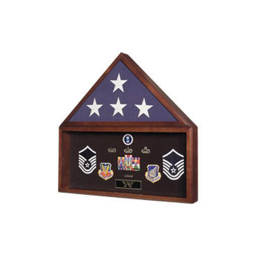 Large Flag and Memorabilia Display Cases in Cherry Wood