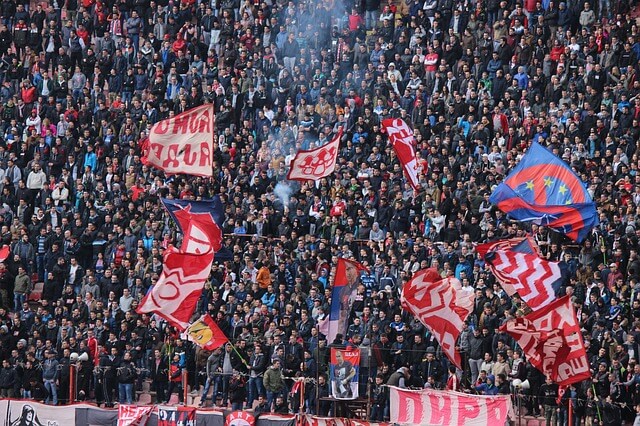 fans at a football match waving their flags
